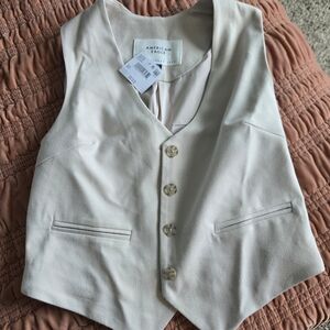 American Eagle Outfitters Women's Beige Button-Up Vest